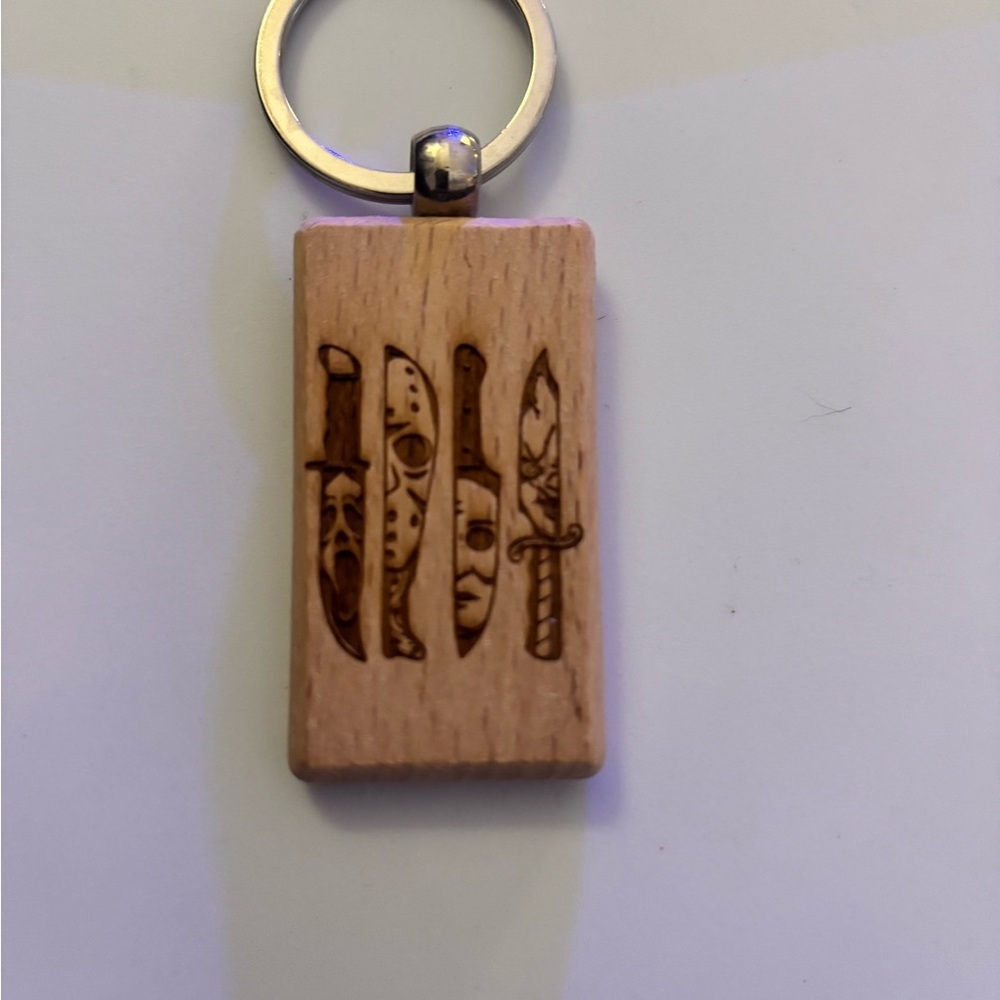 Horror Villians Wooden Keychain with Knife Design
